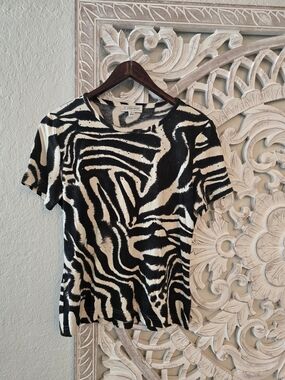 St. John Sport Zebra Print Embellished Knit Top Women's P